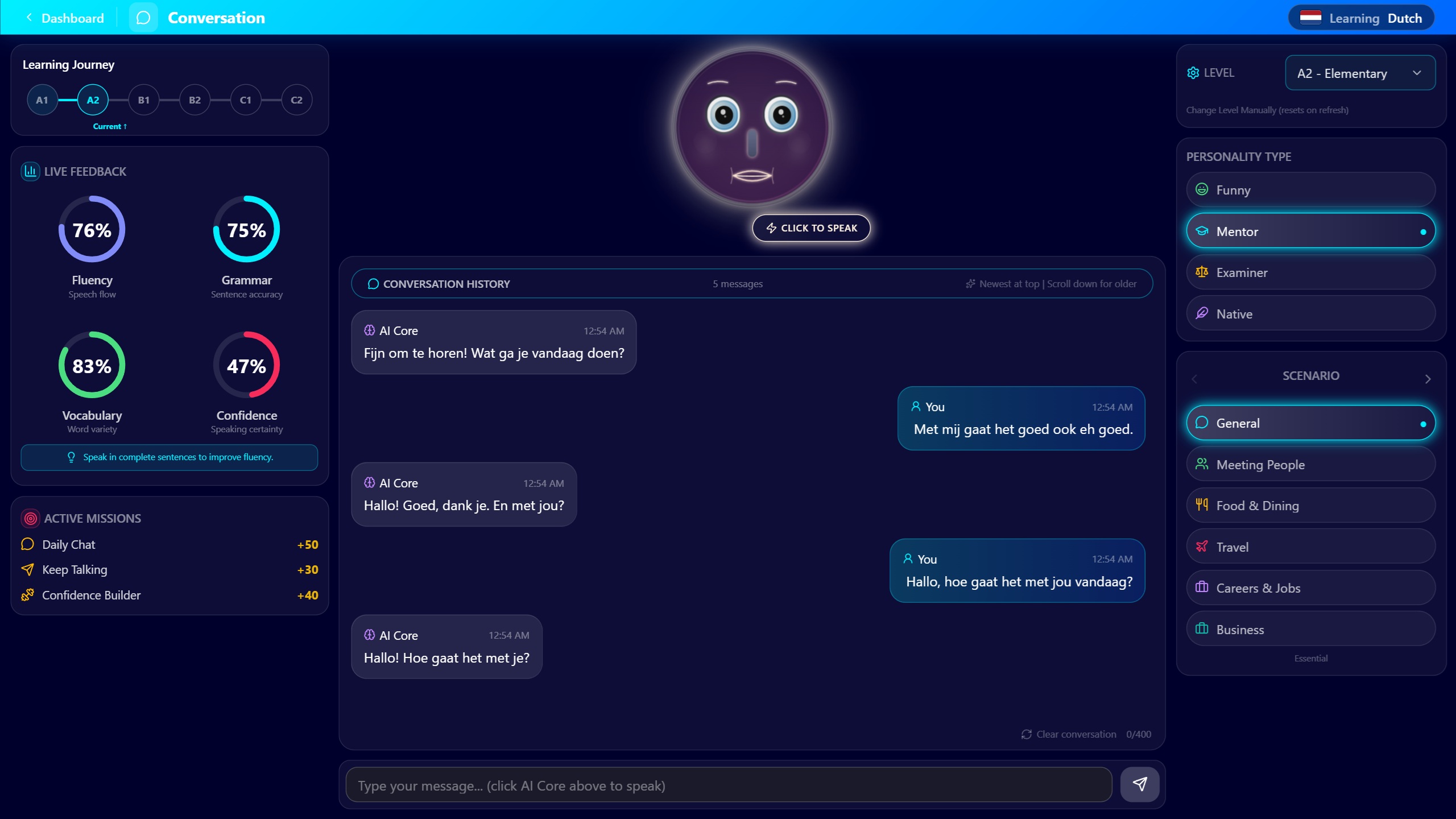 Linguenta conversation practice page